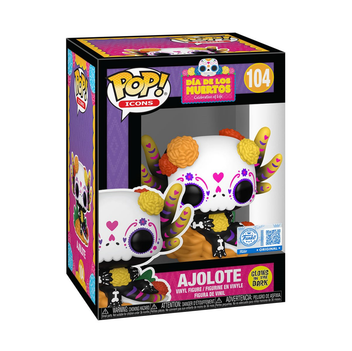 Dia De Los Muertos Ajolote Glow-in-the-Dark Funko Pop! Vinyl Figure #104 - Entertainment Earth Exclusive